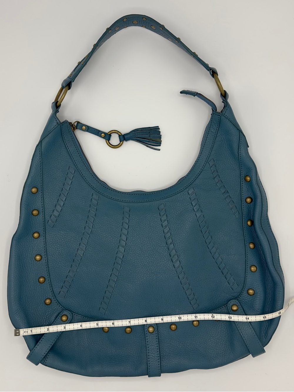 Fossil Blue Leather Shoulder Bag Purse Boho Metal Accents SHB1529 - Picture 3 of 12